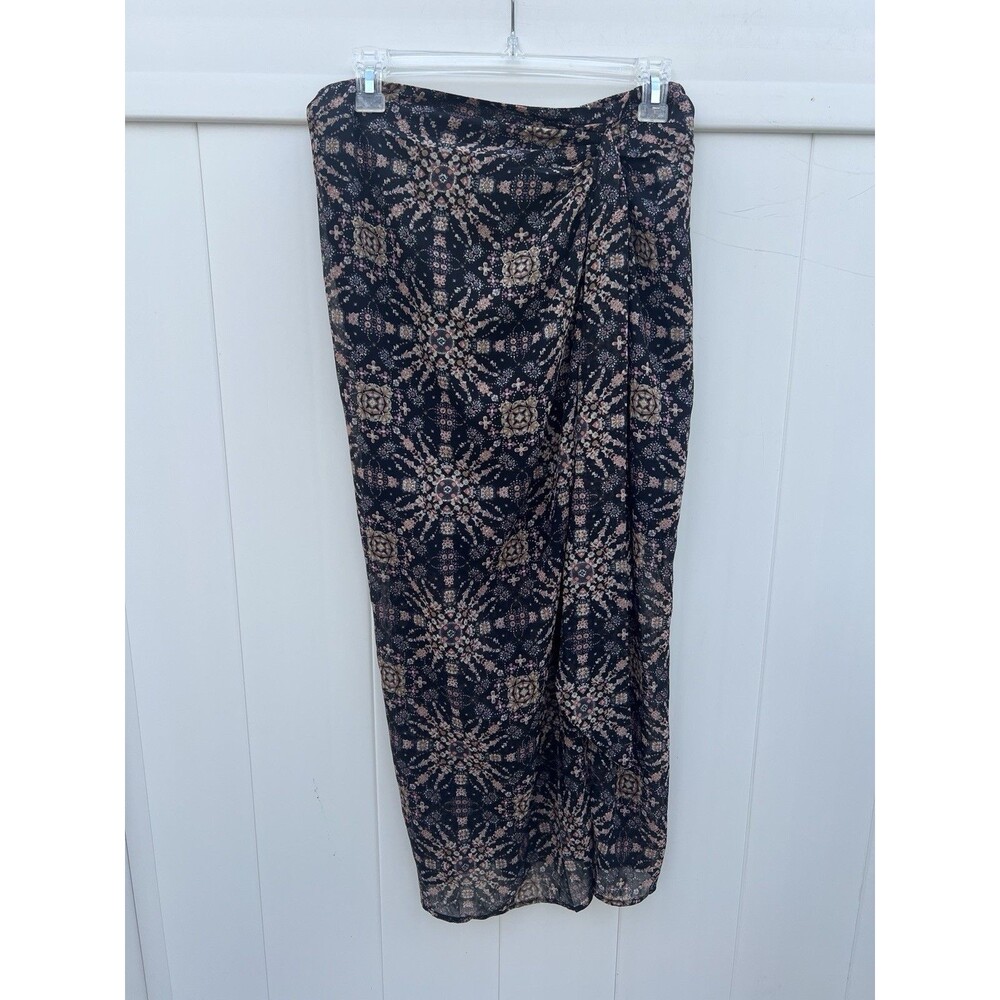 Molly Bracken M Button Up Ruffle Chiffon Long Midi High Floral Skirt A-line